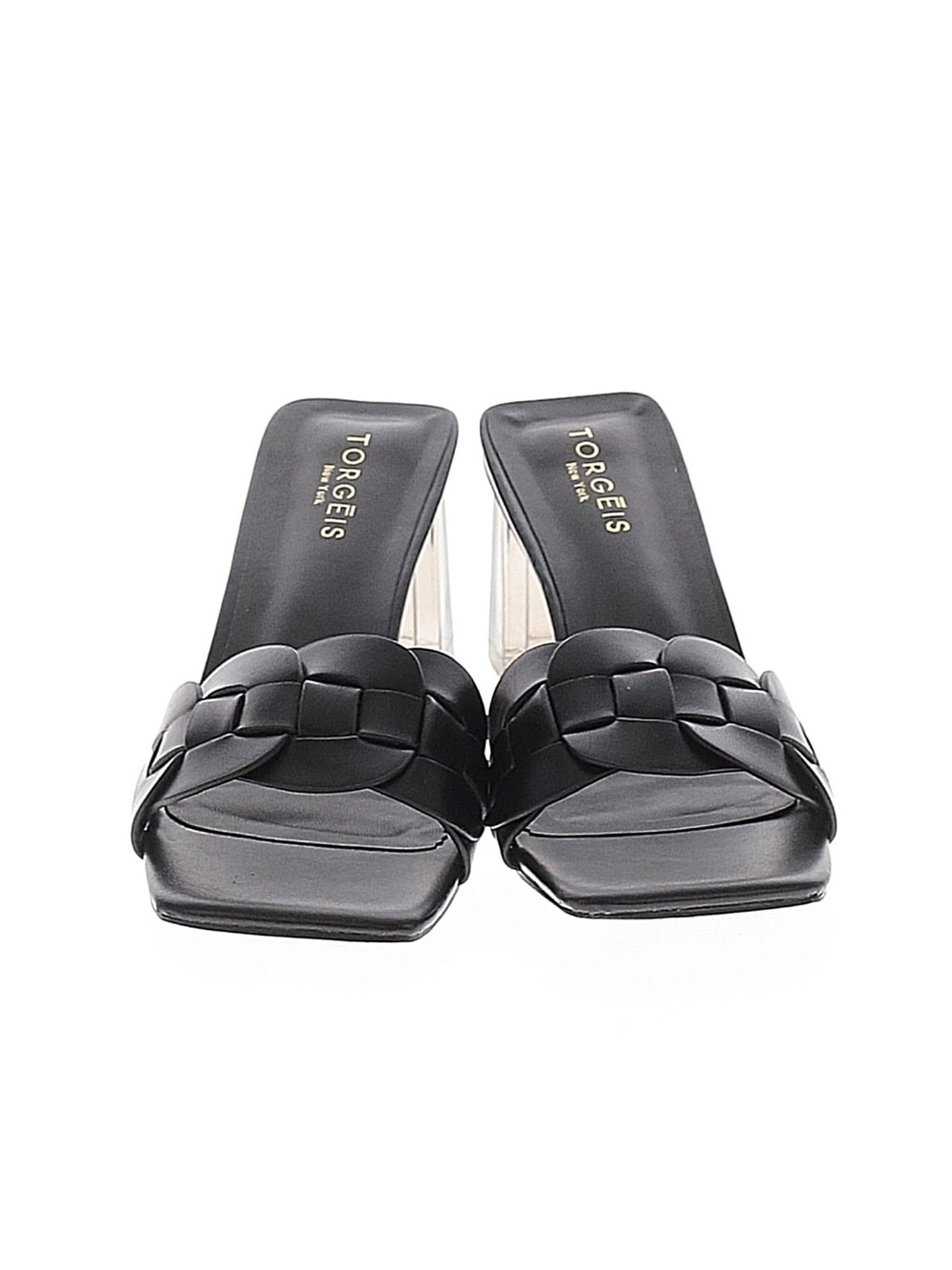 Torgeis black leather Woven Slide Sandals